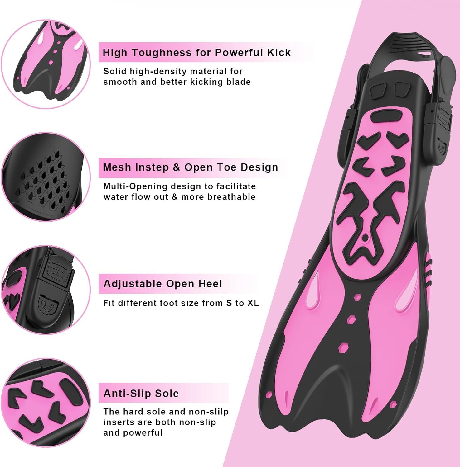 Adjustable Buckles Open Heel Swim Flippers - Image 3