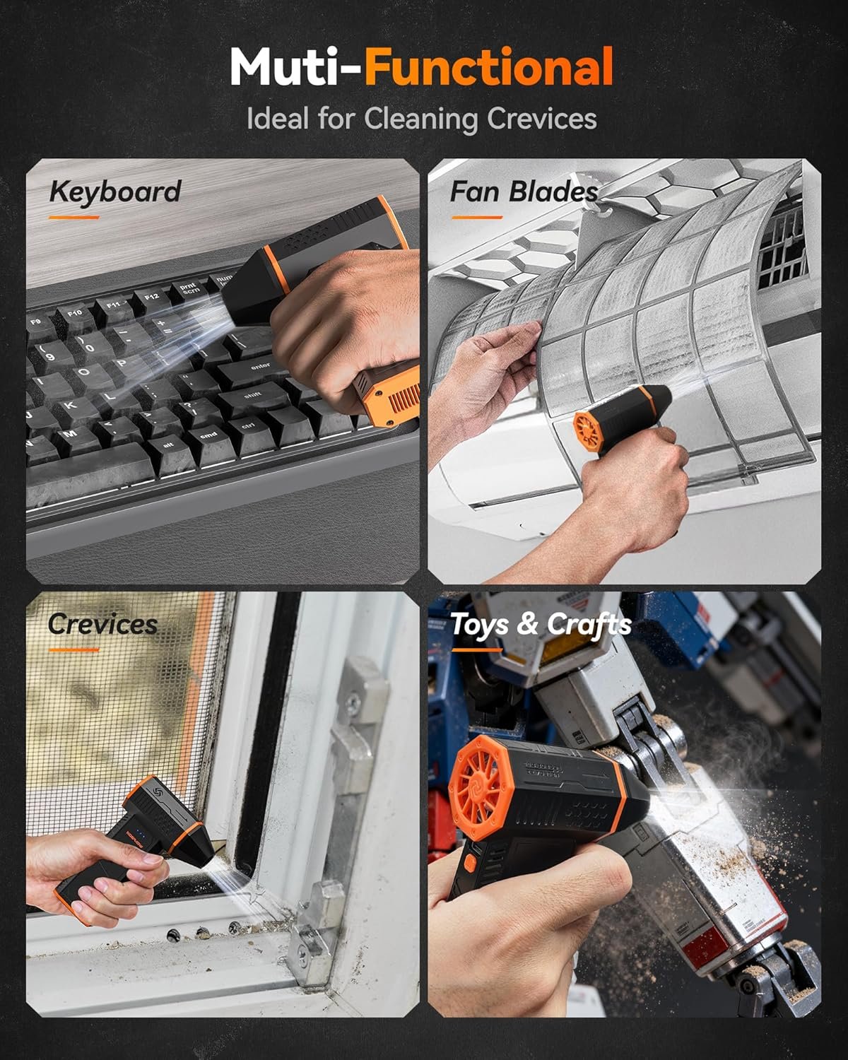 WOLFBOX MF50 Electric Air Duster-110000RPM Super Power Cordless Air Duster, 3-Gear Adjustable Mini Blower with Rechargeable Battery, Dust Blower for Computer, Keyboard, House, Outdoor and Car - Image 7