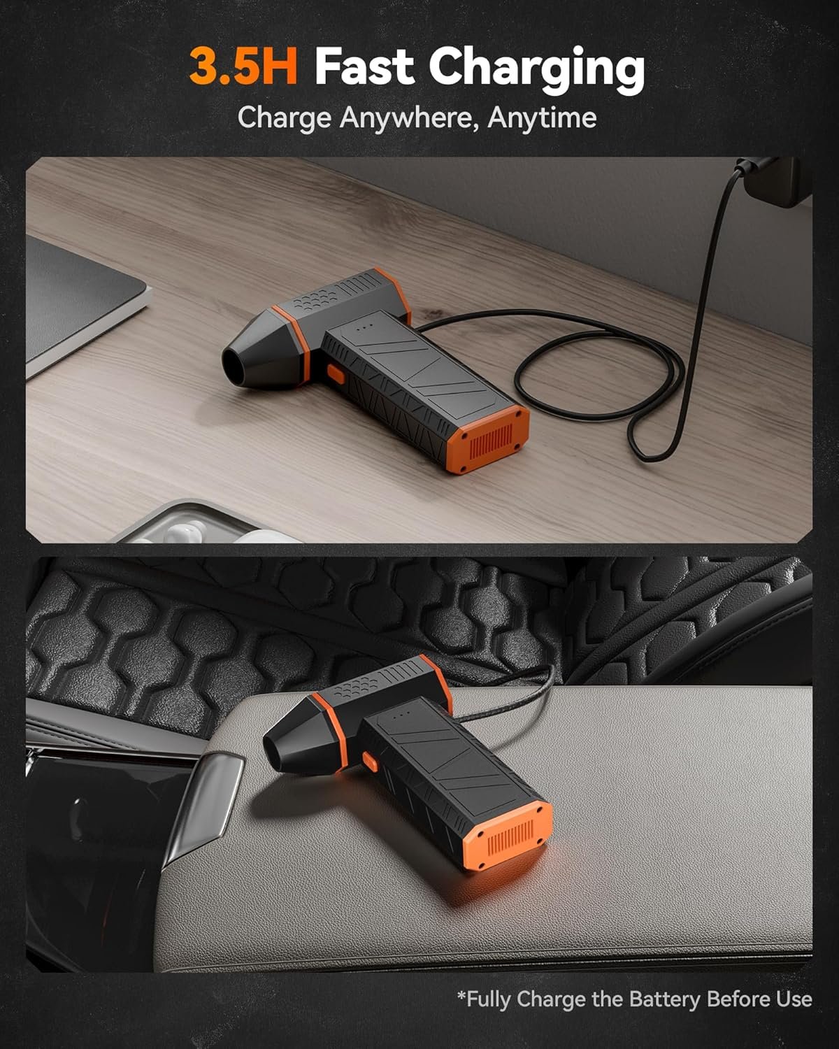 WOLFBOX MF50 Electric Air Duster-110000RPM Super Power Cordless Air Duster, 3-Gear Adjustable Mini Blower with Rechargeable Battery, Dust Blower for Computer, Keyboard, House, Outdoor and Car - Image 5